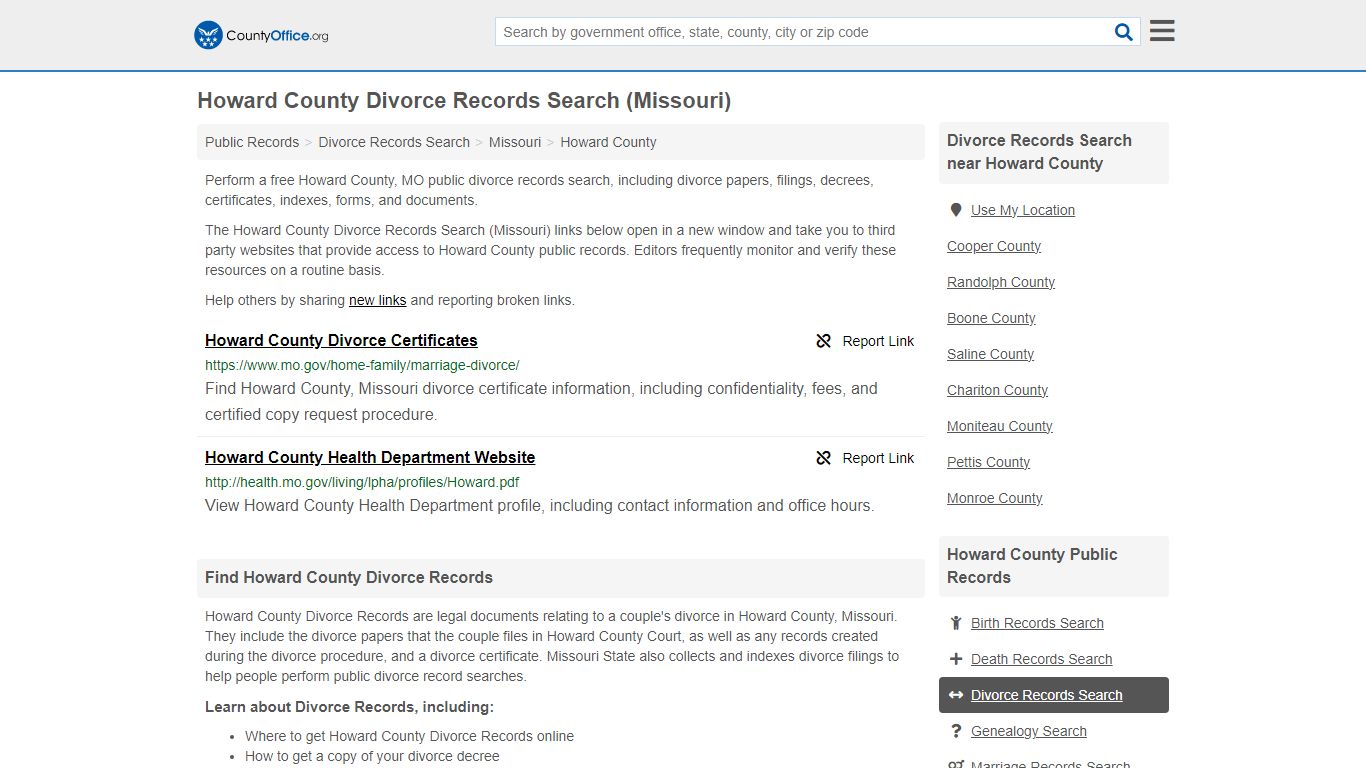 Divorce Records Search - Howard County, MO (Divorce Certificates & Decrees)